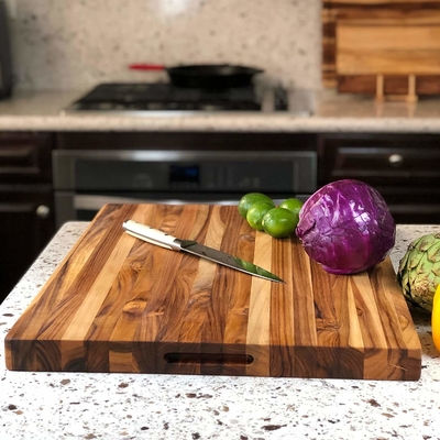 Разделочная доска большого устойчивого Teak деревянная 20 x 15 x 1,5 дюймов