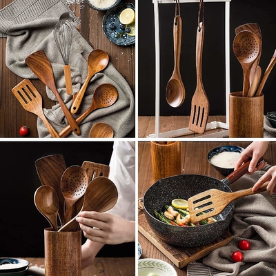 Ручка набора варя утварей древесины Teak кухни не